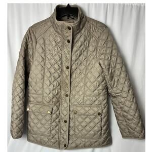 Lucky Brand Diamond Quilted Jacket Wom ens Lg Taupe Barn Fleece Lined Insulated